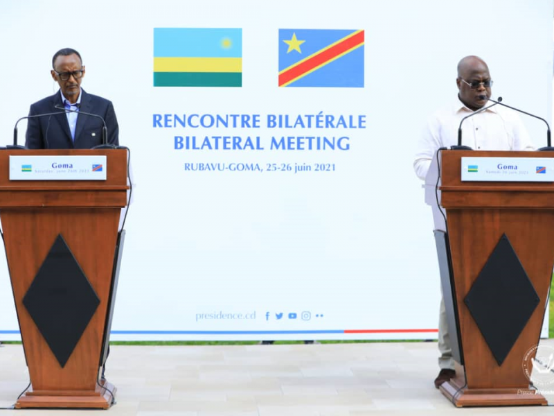 Félix Tshisekedi et Paul Kagame en conférence de presse à Goma