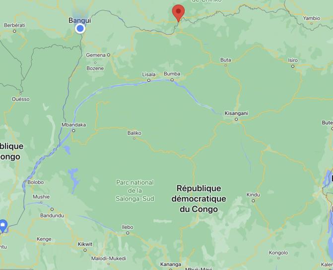 Localisation de la ville de Nzako et sa proximité avec la RDC